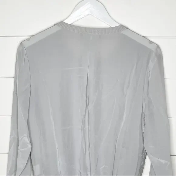 Vince Embroidered Leopard Silk Sweater Nickel Grey Size Small - Picture 8 of 9